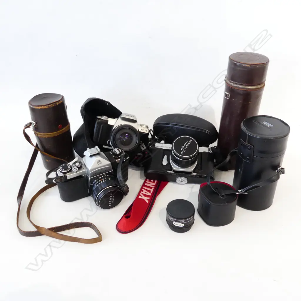 3 OLD PENTAX FILM CAMERAS & 3 CASED LENSES  Image 1++