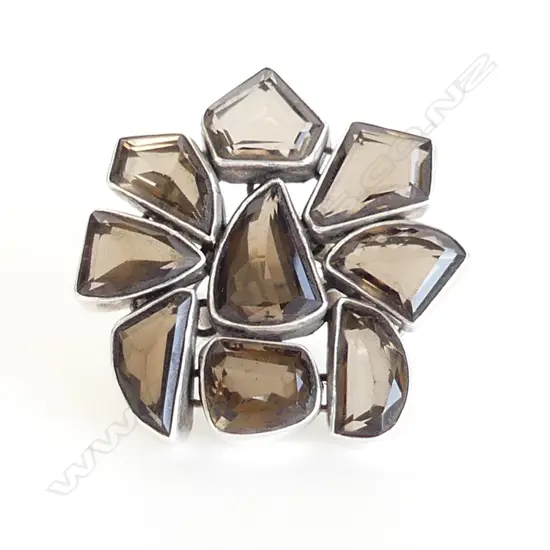 925 SILVER & SMOKEY QUARTZ TYPE COCKTAIL RING 34.2 GRAMS 45mm dia