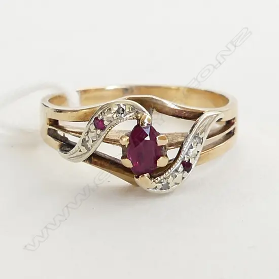 9CT GOLD RUBY AND DIAMOND RING 3GMS SIZE N