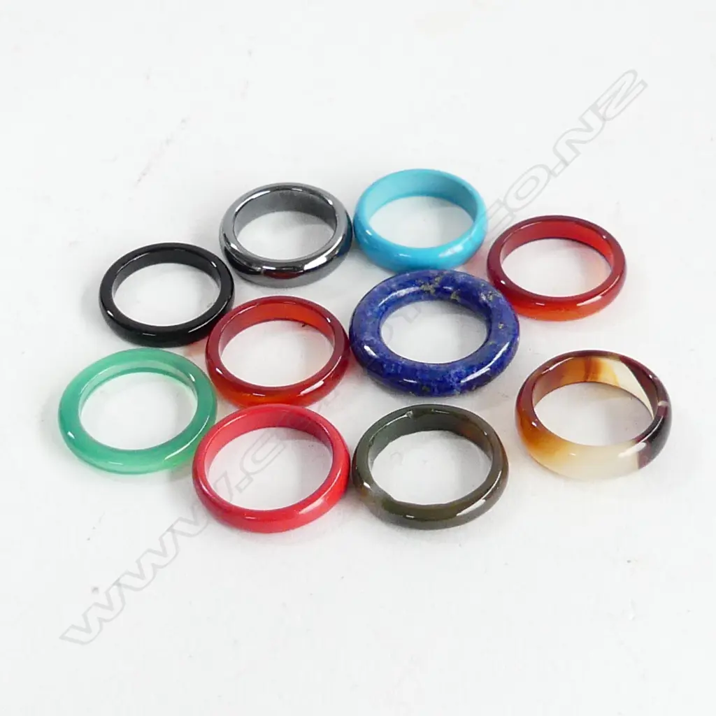 BAG 10 ASST COLOUR REAL NATURAL GEMSTONE RINGS Image 1++