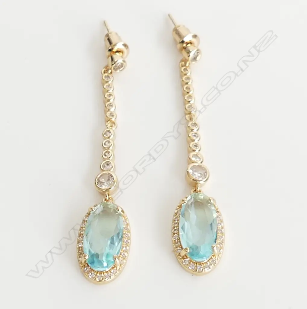 PR GILT FAUX ZIRCON & CZ LONG DROP EARRINGS  Image 1++