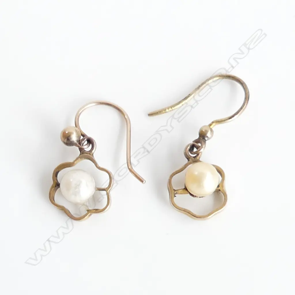 PR ESTATE 9CT GOLD & PEARL DROP EARRINGS  Image 1++