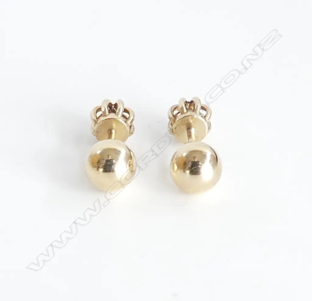 PR 9CT GOLD 6MM BALL STUD SCREW ON KEEPER EARRINGS 1.8GMS Image 1++