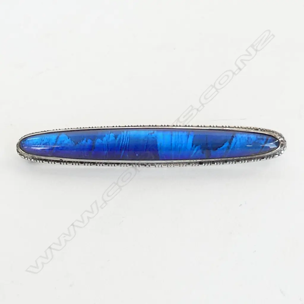  STERLING SILVER AND BUTTERFLY WING BROOCH. 6.5CM. Image 1++