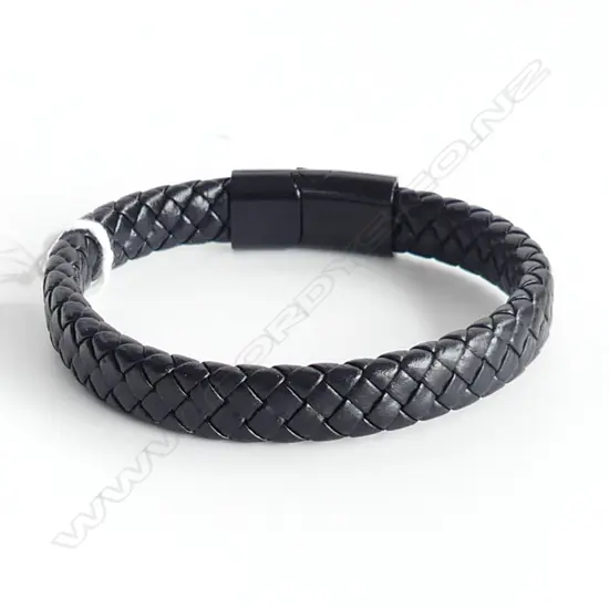 GENUINE LEATHER HAND WOVEN MENS BRACELET, MAGNETIC SLIDE CLASP