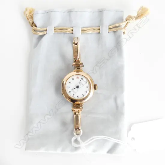 ANTIQUE (1916) 9CT GOLD ROLEX WRISTWATCH 14CT GOLD FILLED STRAP 23.39gm (including movement) with service receipt