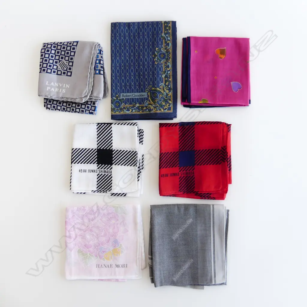 7 ASST DESIGNER HANDKERCHIEFS INCL LANVIN PARIS, EMANUEL UNGARO, PIERRE CARDIN ETC..  Image 1++