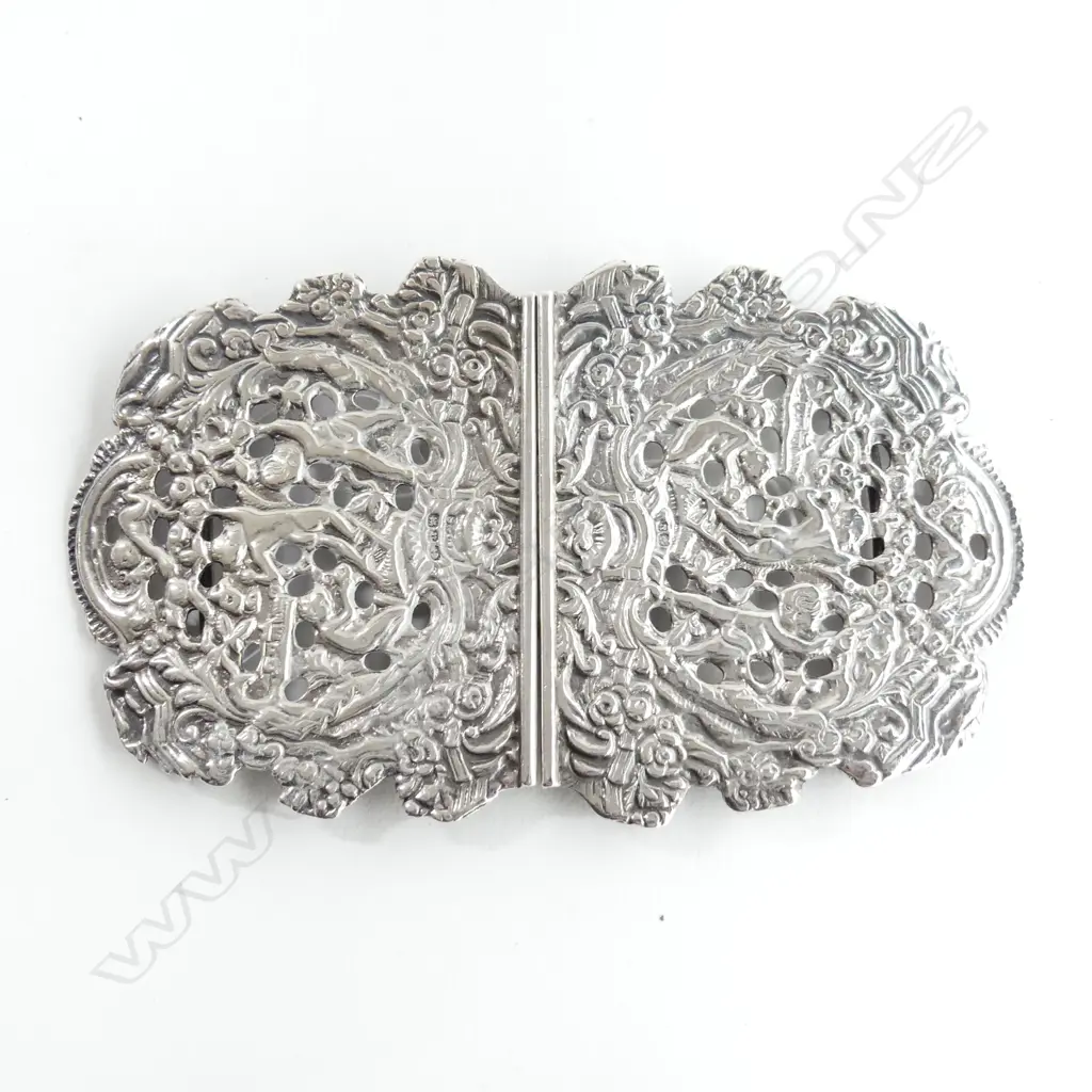 LG ORNATE STG SILVER 2 PCE BELT BUCKLE,  BIRM 1887, 51GMS L. 115mm Image 1++