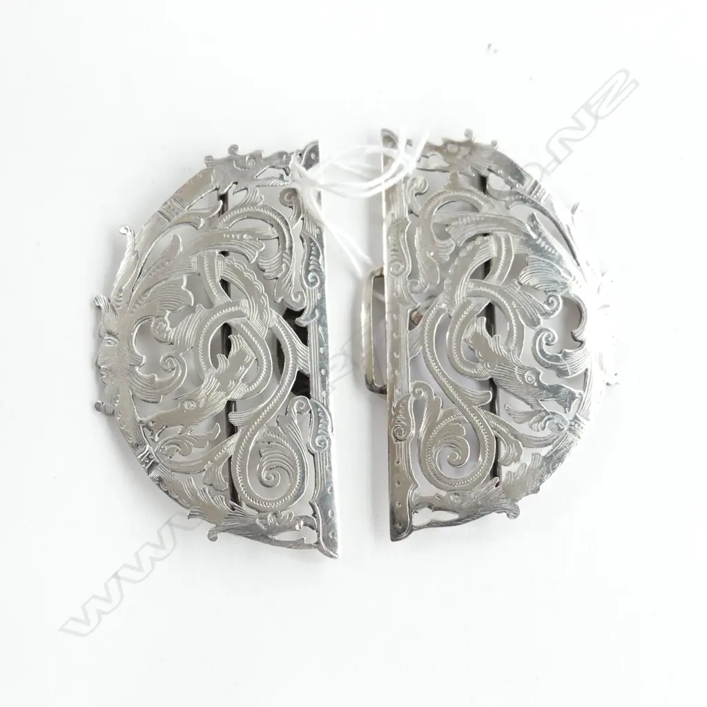 ORNATE STG SILVER 2 PC ROUND BELT BUCKLE, BIRM. 1900,  51GMS Image 1++