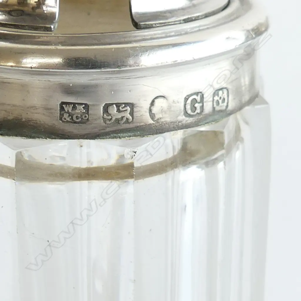  2 large Stg topped cut glass mustard and pepper.Sheffield 1874. Image 1++