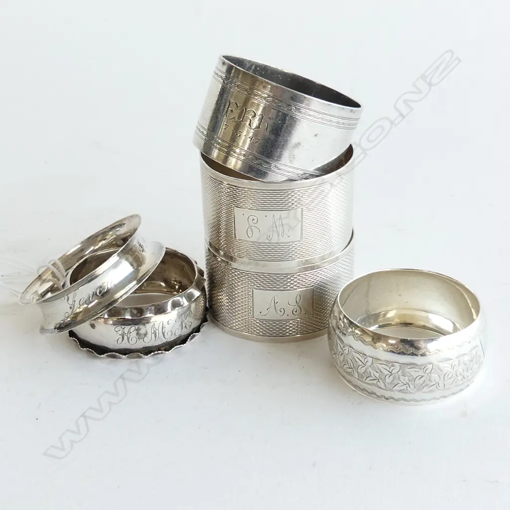 SIX SILVER ENGLISH HALLMARKED SERVIETE RINGS, TOTAL 100gm Image 1++