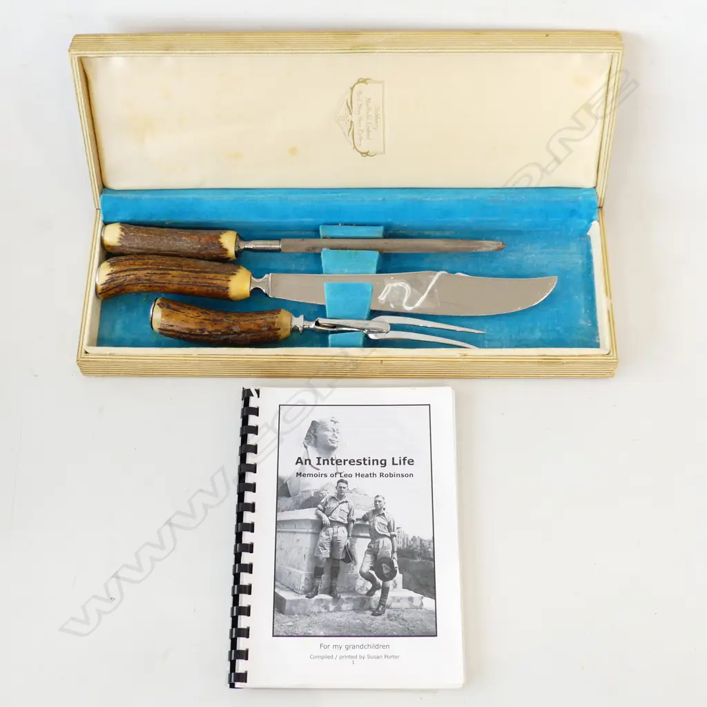 A BOXED CARVING SET . REPUTEDLY GIVEN TO THE OWNER BY SIR WINSTON CHURCHILL . WITH THEIR AUTOBIOGRAPHY Image 1++