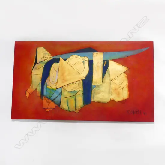 Thanh Chuong (Vietnamese 1949-) 3 paintings lacquer & gold leaf on wood. 350 x 620mm...