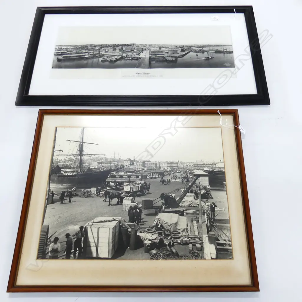 2 EARLY 20thC PHOTO PRINTS OF AUCKLAND WHARF 270x730 / 450x495mm Image 1++
