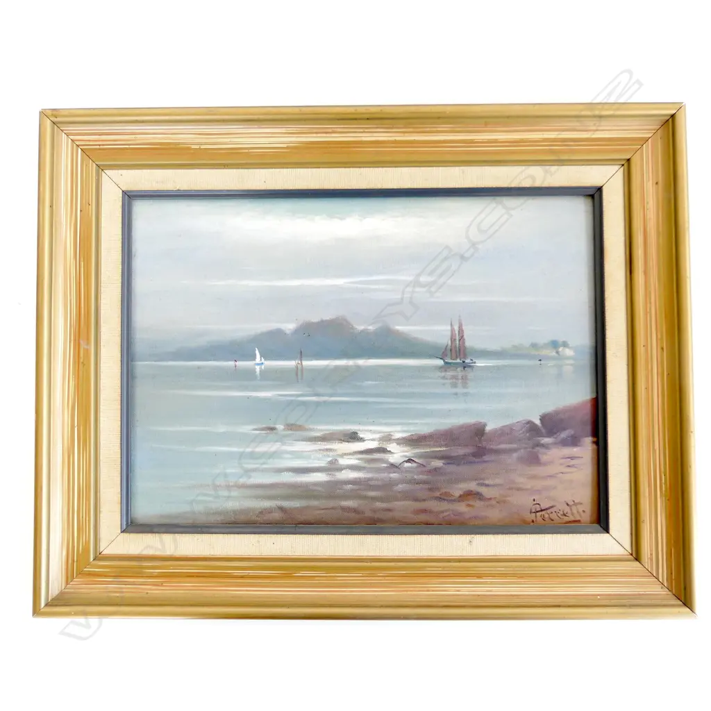 J. D. PERRETT, RANGITOTO FROM THE NORTH SHORE, OIL ON BOARD 240x340mm Image 1++