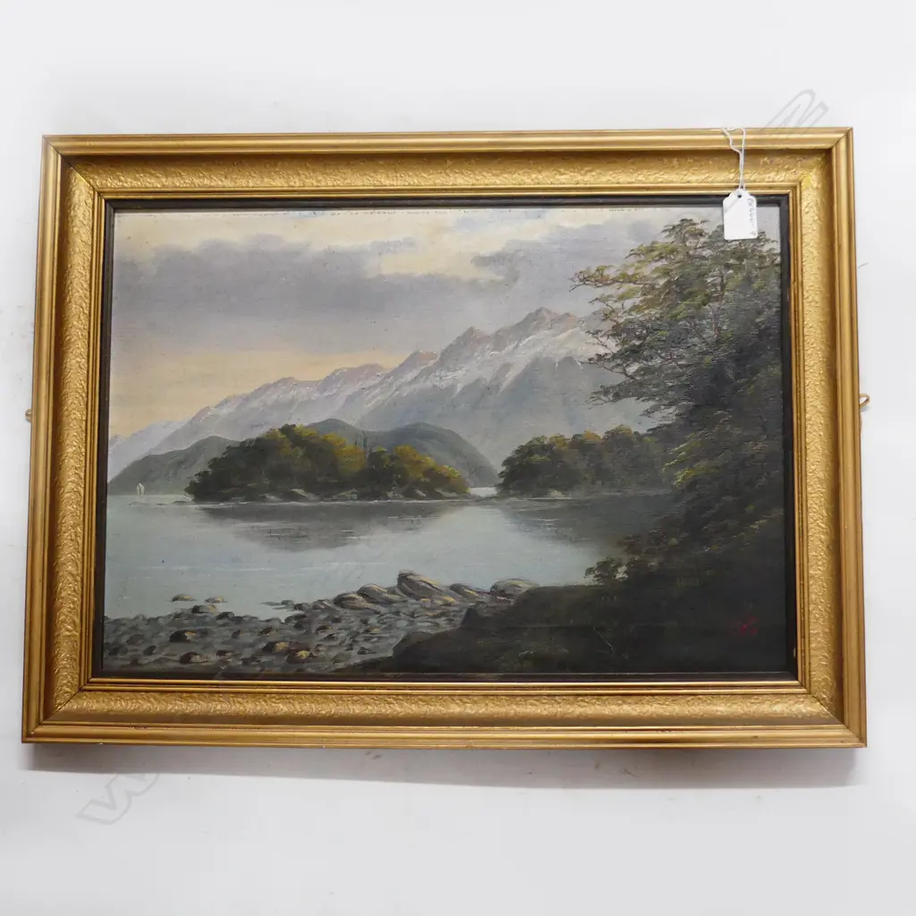 L. GRUBB, LAKE & MOUNTAIN SCENE, OIL ON CANVAS, SIGNED, 490 X 350mm Image 1++