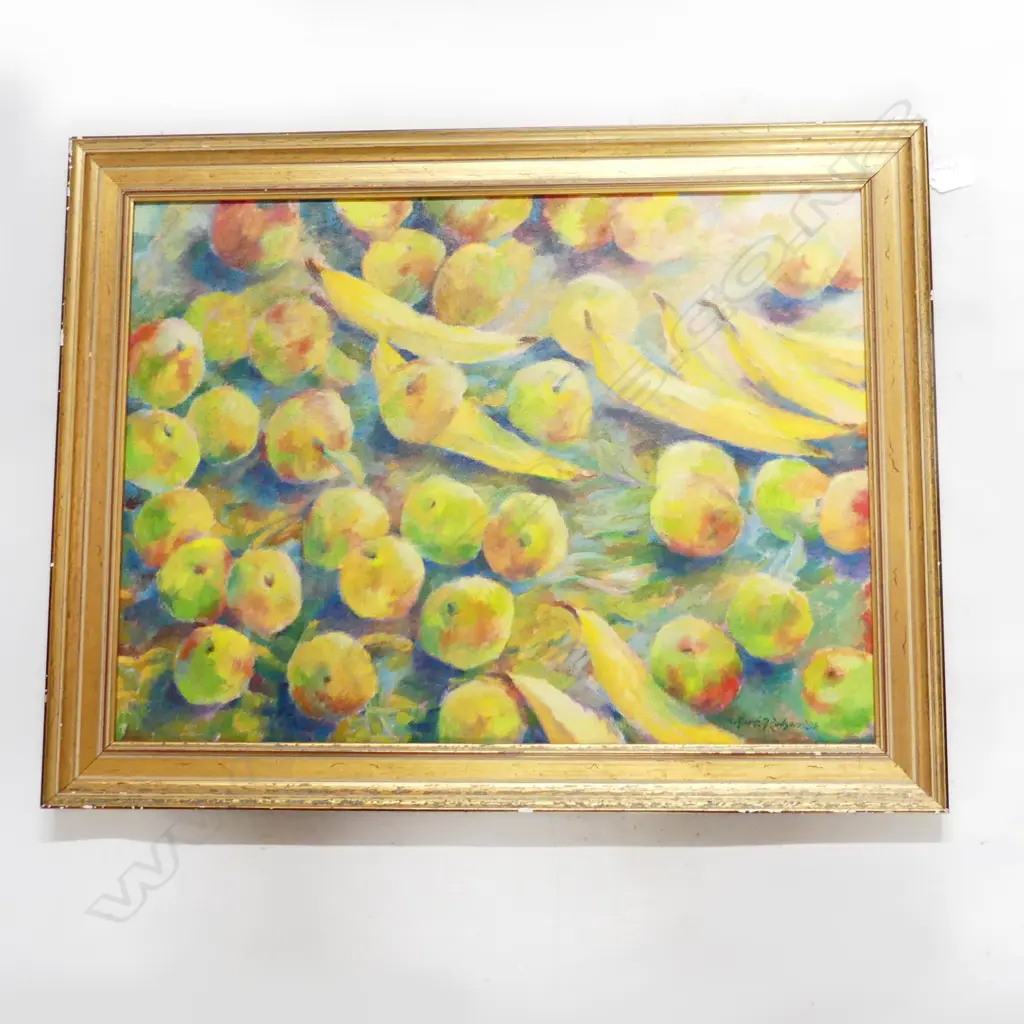 OIL STILLIFE  APPLES & BANANAS  SIGNED MACK RODGERS L700 H540MM Image 1++