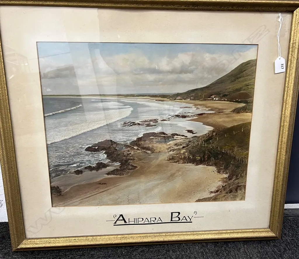 SIGNED  HANDCOLORED PHOTO OF AHIPARA BAY . by Arthur James Northwood (1880--1949) far north photographer. H.390 W.485mm Image 1++