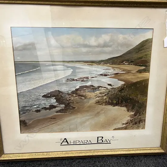 SIGNED  HANDCOLORED PHOTO OF AHIPARA BAY . by Arthur James Northwood (1880--1949) far north photographer. H.390 W.485mm