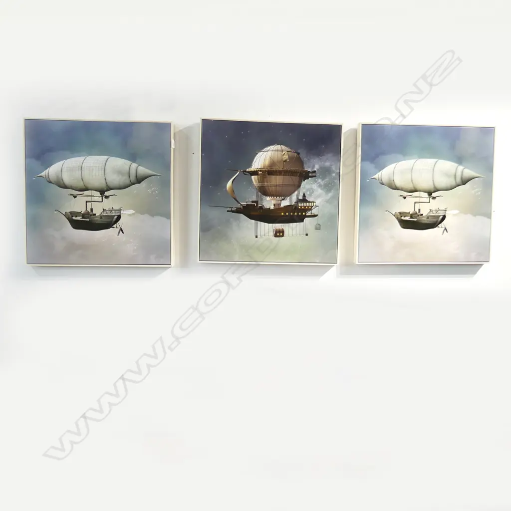 3 ART PRINTS; ABSTRACT AIRSHIPS 600x600mm Image 1++