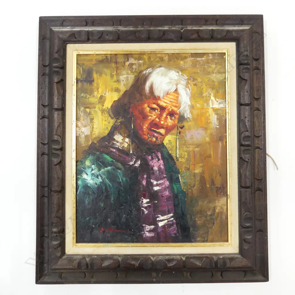 SIGNED PORTRAIT; OLDER MAORI WOMAN, OIL ON BOARD  490x390mm Image 1++