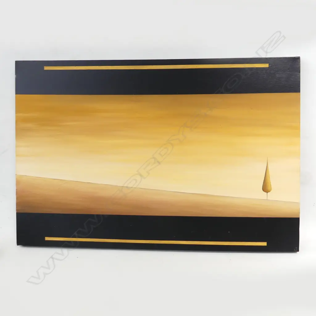 CONTEMPORARY OIL ON CANVAS ARTWORK ; OCHRE LANDSCAPE 610x915mm Image 1++