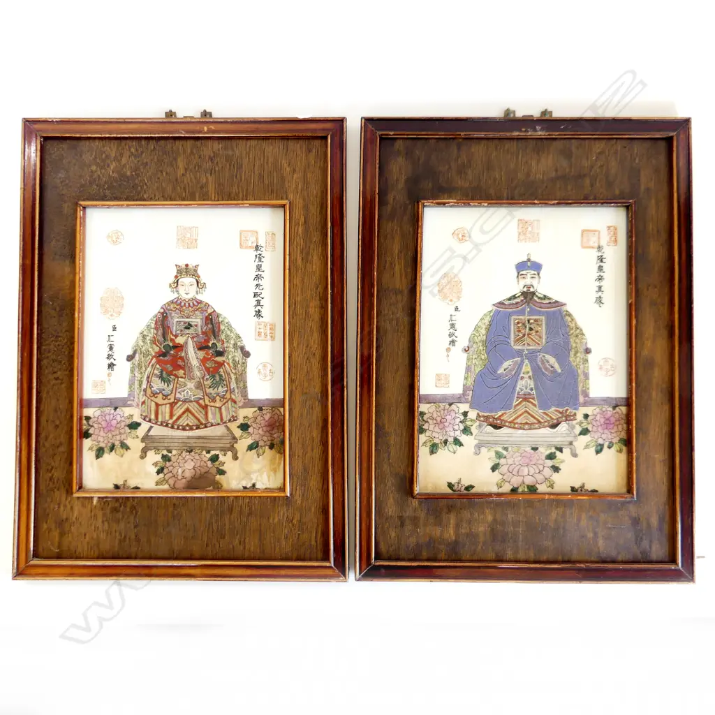 PAIR OF  FRAMED PORCELAIN CHINESE ANCESTRAL PORTRAITS, 245 x 340mm Image 1++