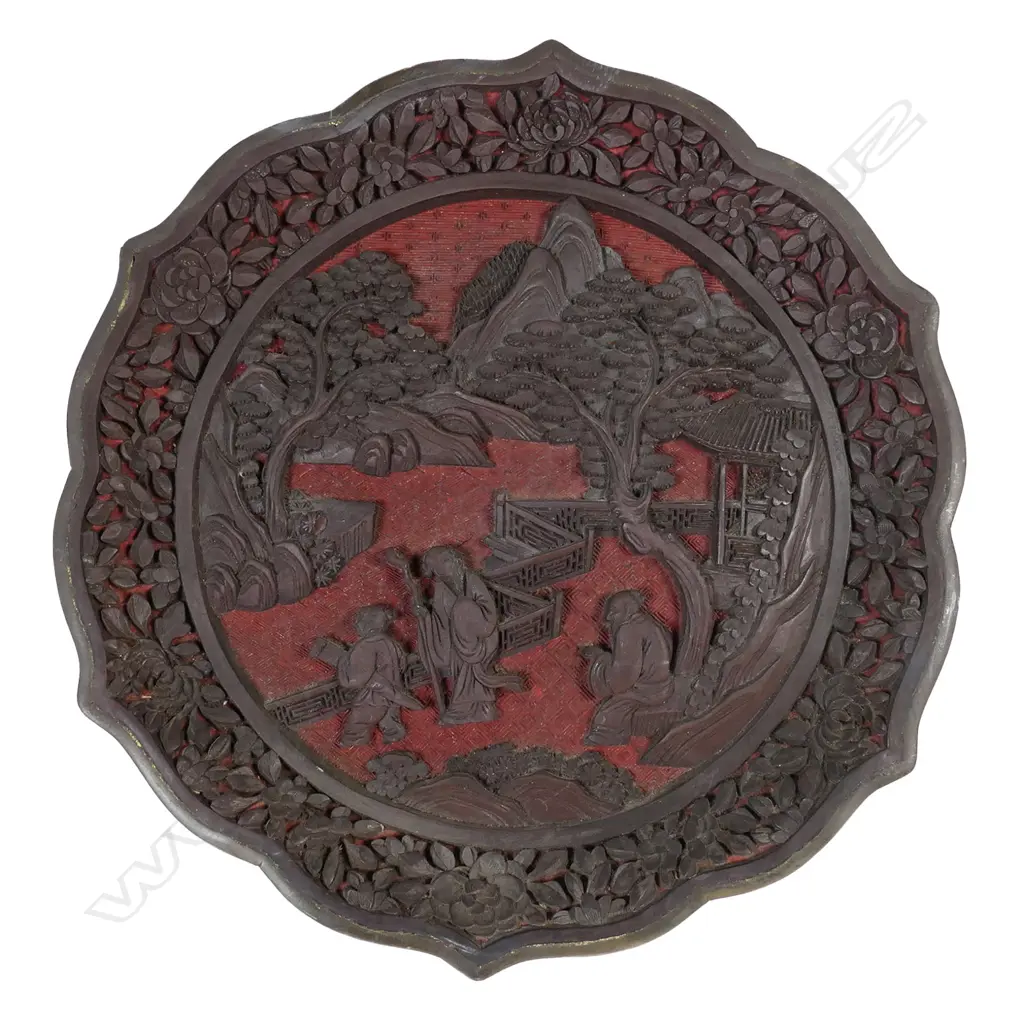 CHINESE CINNABAR LACQUER PLATE 230mm dia Image 1++