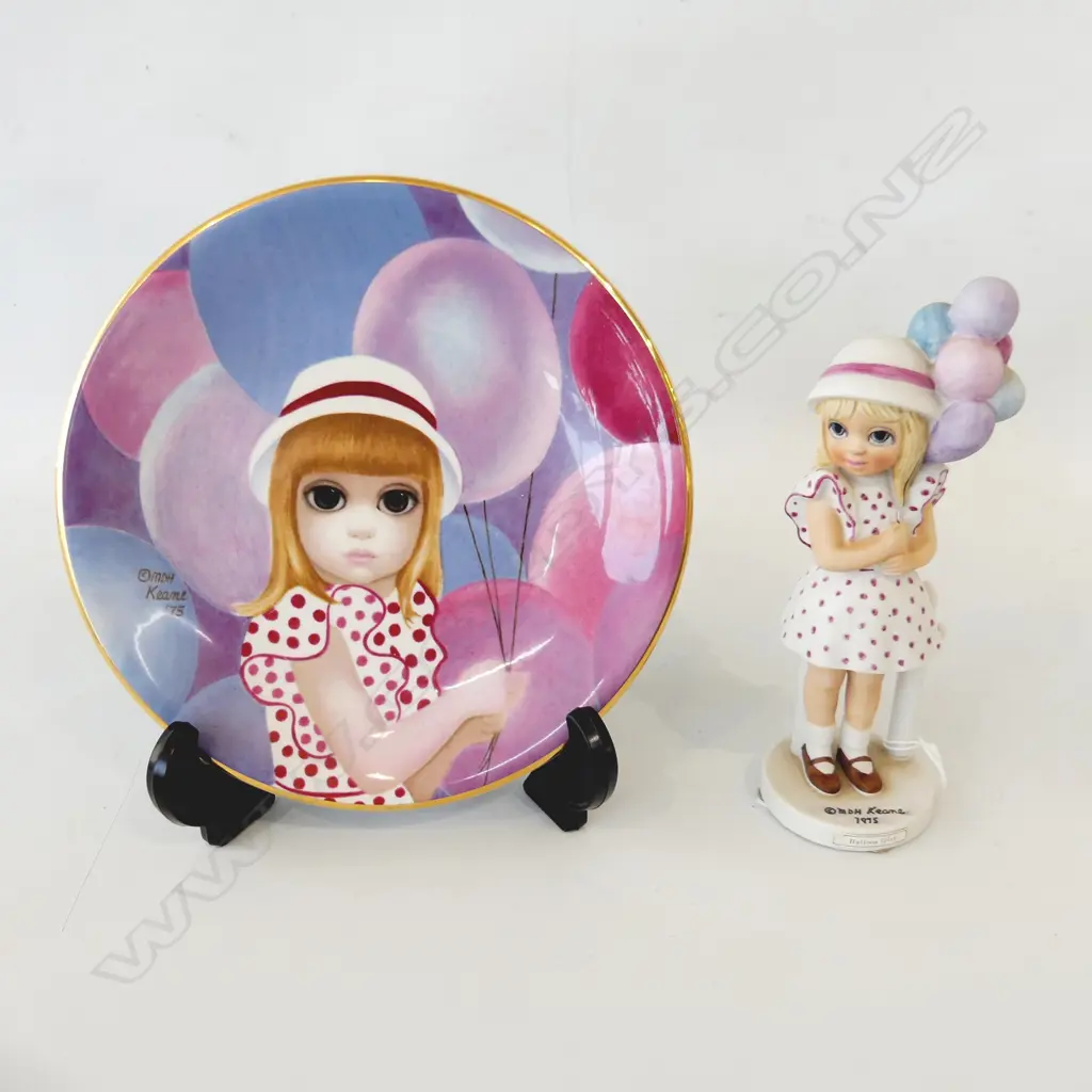 CABINET PLATE AND FIGURE, ' BALLOON GIRL' BY MARGARET KEANE . FIGURE H. 175mm PLATE Dia. 125mm  Image 1++