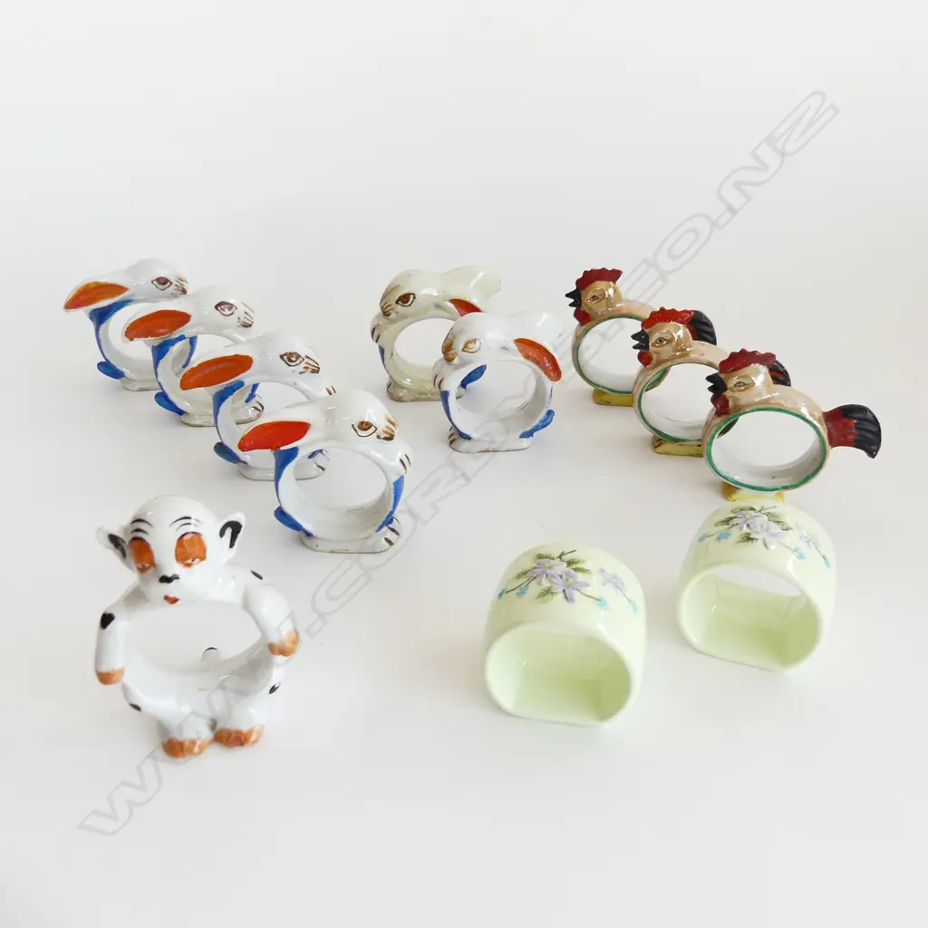 SM BOX LOT ASST VINTAGE NOVELTY NAPKIN RINGS, RABBITS. CHICKENS, MONKEY ETC..  Image 1++