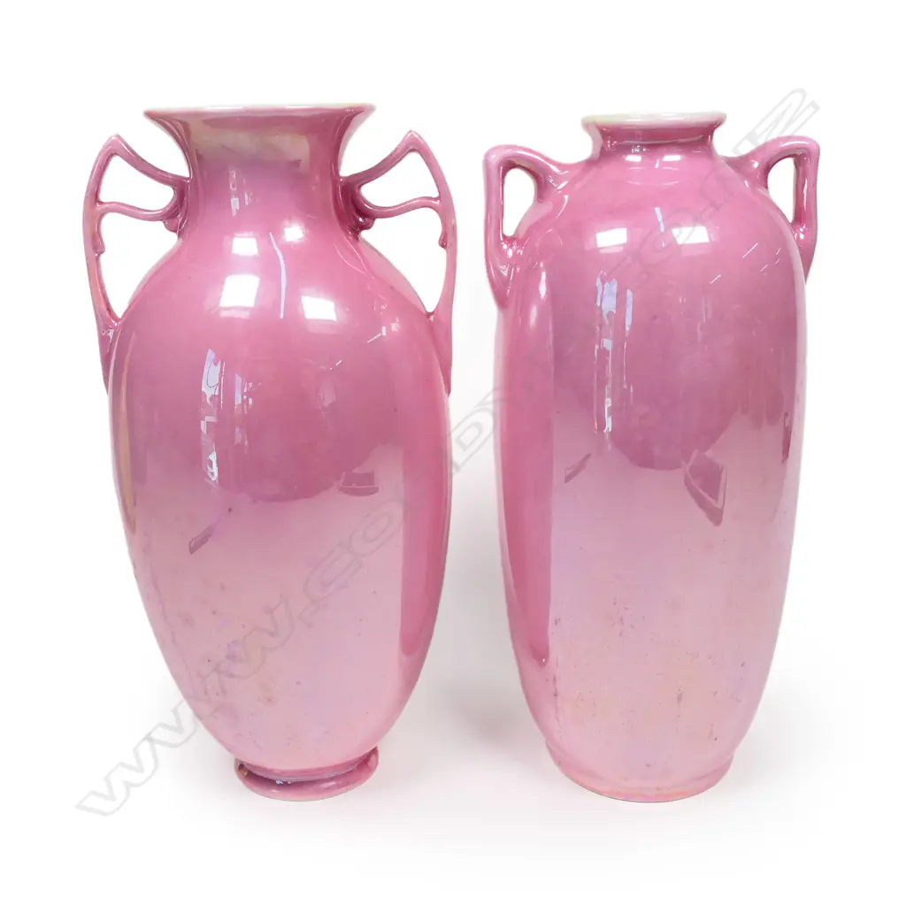 Two Royal Doulton Titanium pink lustre glaze vases, Image 1++