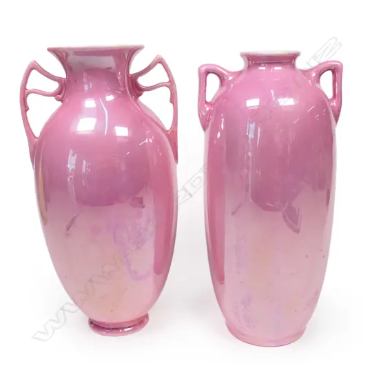 Two Royal Doulton Titanium pink lustre glaze vases,