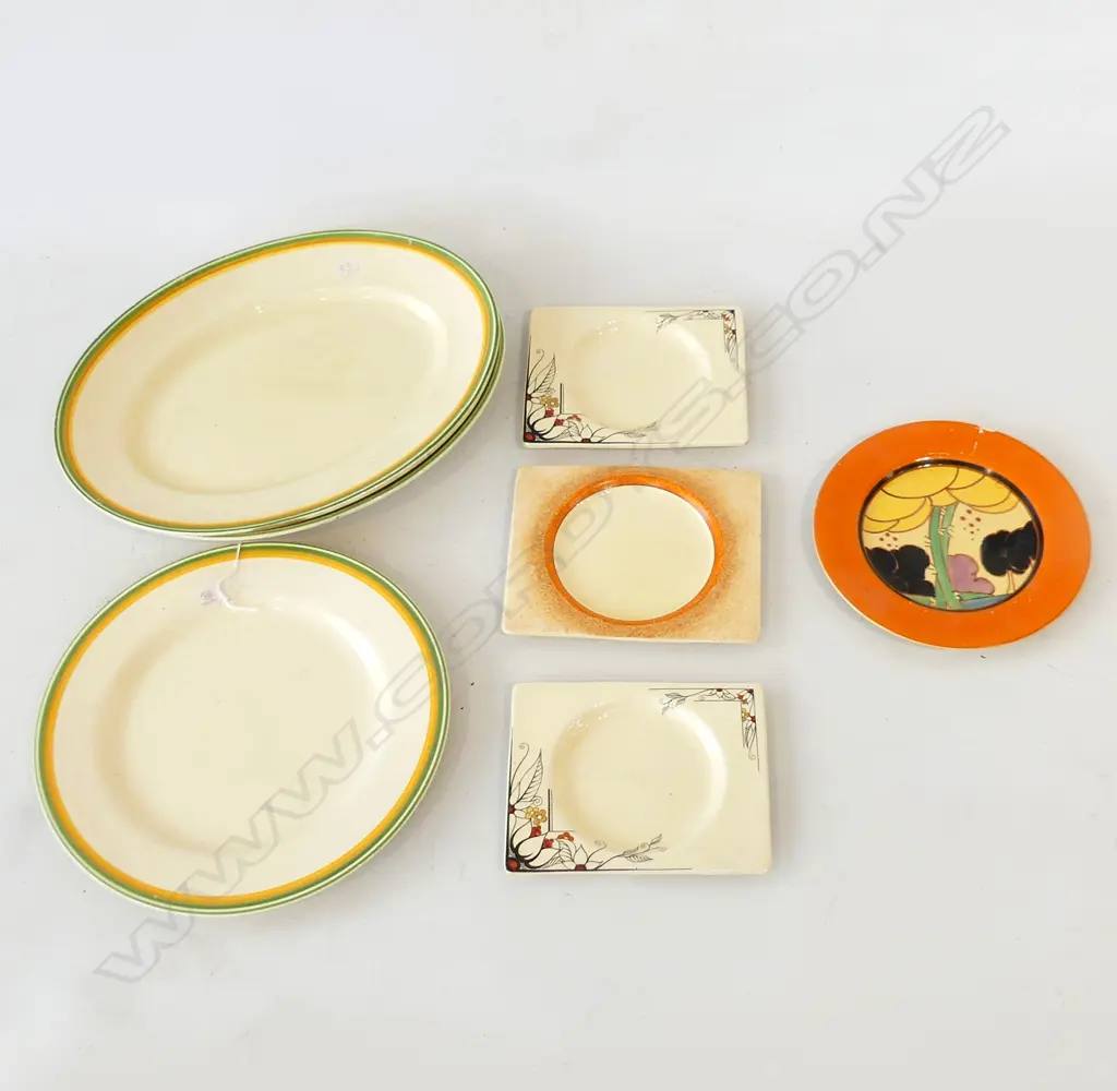 7 ASST CLARICE CLIFF PLATES INCL. BIARRITZ, BIZARRE (A/F) ETC,, Image 1++