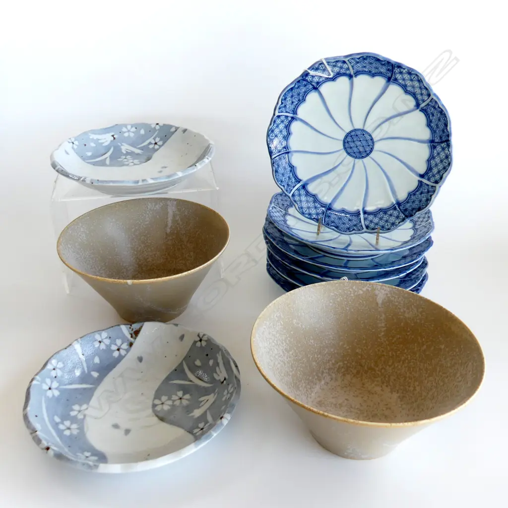 6 JAPANESE PLATES 230mm dia + 2 PRS BOWLS; 220mm dia Image 1++