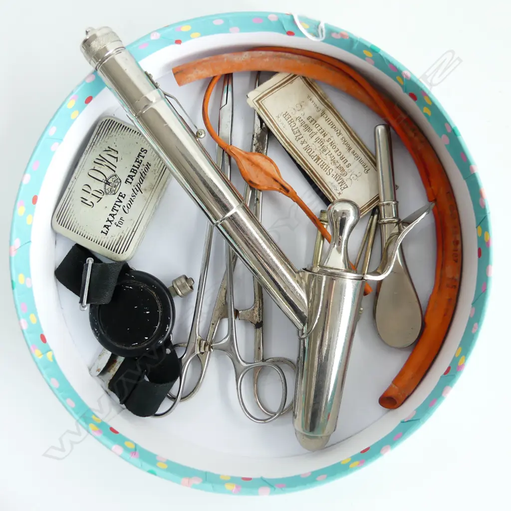 OLD MEDICAL INSTRUMENTS - SPECULUM WITH INSPECTION TORCH, SURGEONS NEEDLES, FORCEPS ETC Image 1++