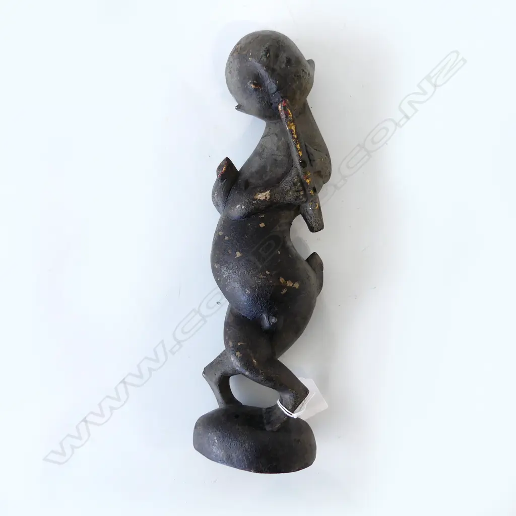 ORIENTAL CARVED WOODEN FIGURE PLAYING INSTRUMENT H.300mm Image 1++