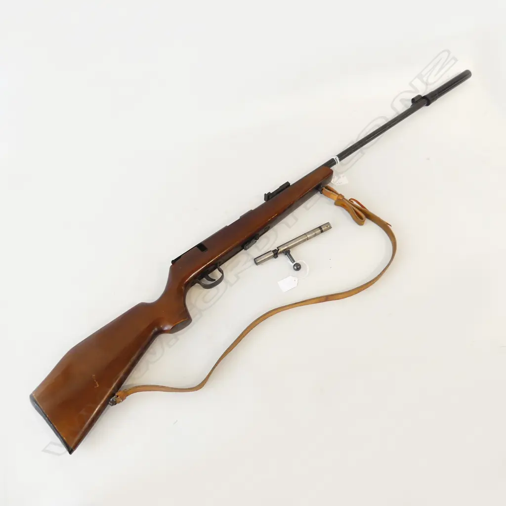 FIREARMS LICENSE REQUIRED  VOERE .22cal GERMAN RIFLE bolt action w suppressor & leather sling Image 1++