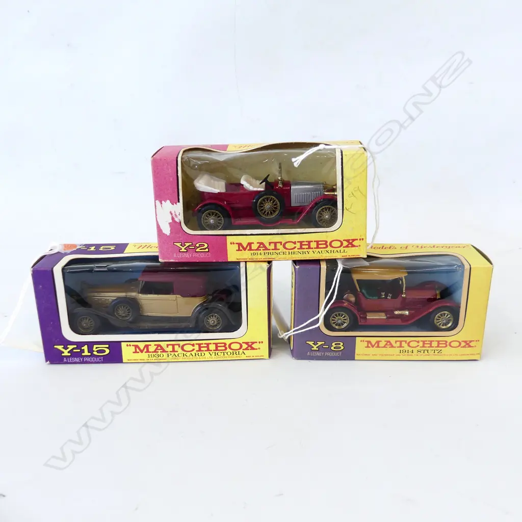 3 MINT & BOXED MATCHBOX YESTERYEAR VINTAGE CARS Y2 Y8 Y15 L140MM Image 1++