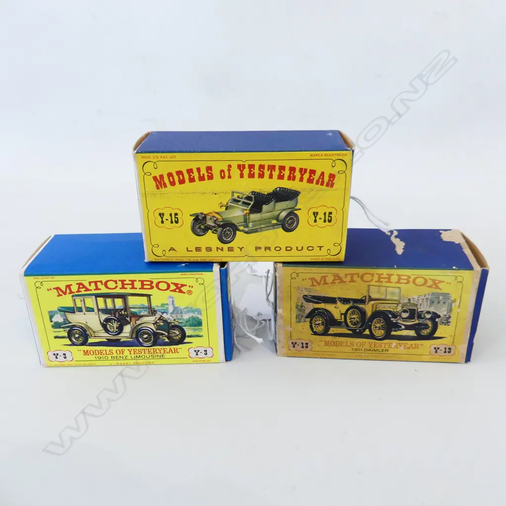 3 MINT & BOXED MATCHBOX YESTERYEAR VINTAGE CARS Y5 Y13 Y15 L90MM Image 1++