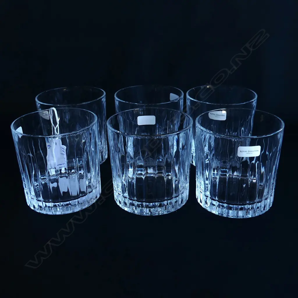 6 ROYAL DOULTON CRYSTAL GLASS WHISKY TUMBLERS ORIGINAL PRICE LABEL $479 Image 1++