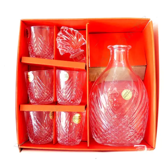 CRISTAL D'ARQUES DECANTER & 5 GLASSES - IN ORIGINAL BOX 