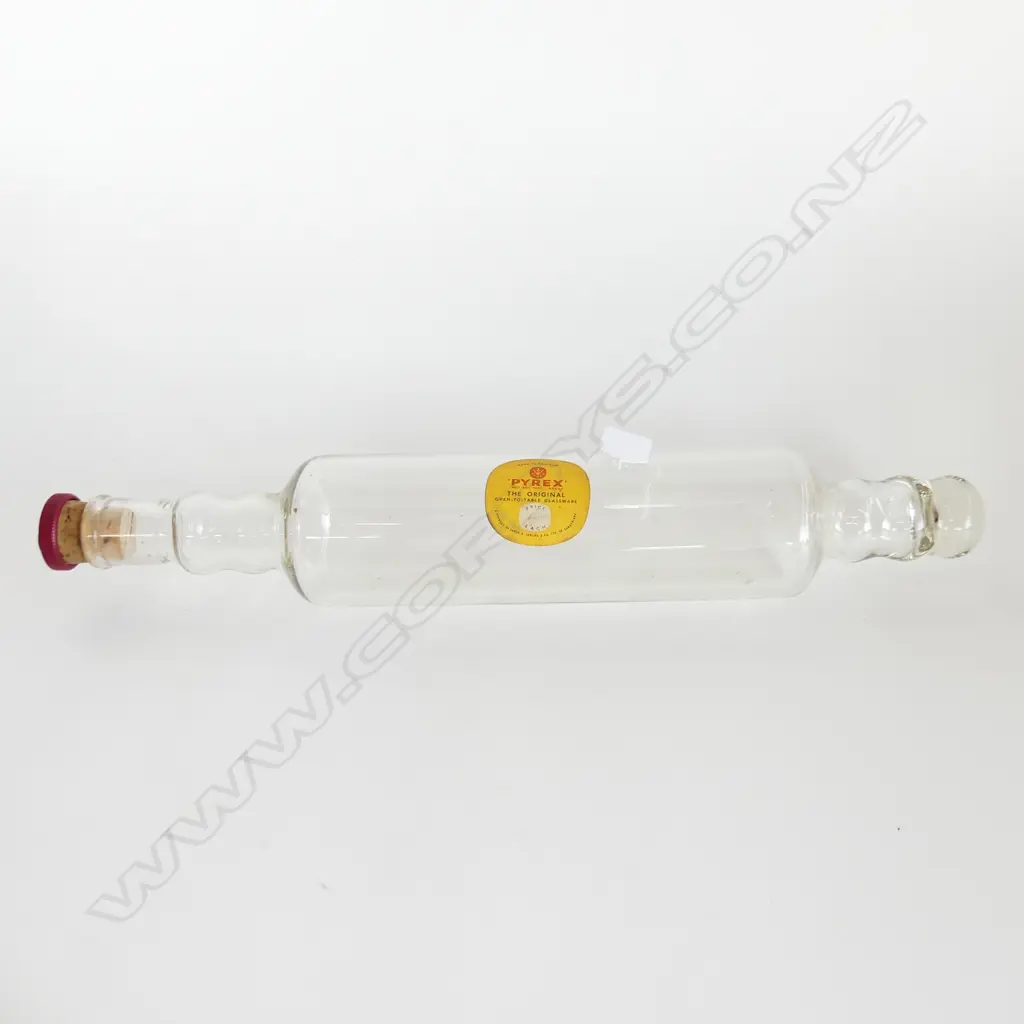 VINTAGE EXTRA LARGE PYREX GLASS ROLLING PIN ORIGINAL CORK STOPPER – FILL WITH ICE WATER FOR PERFECT PASTRY L. 460mm Image 1++
