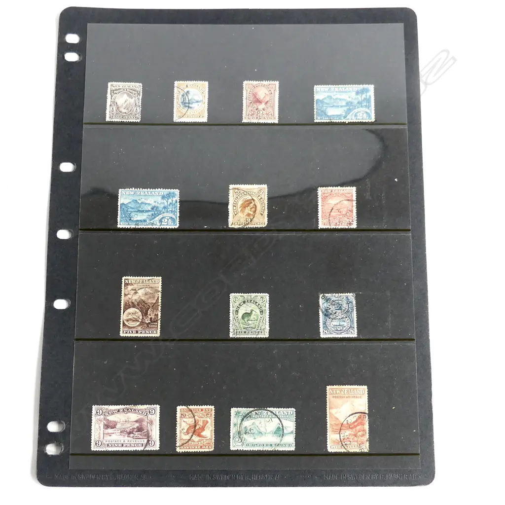 PAGE OF STAMPS; NZ 1st pictorials - London print 1898 USED Image 1++