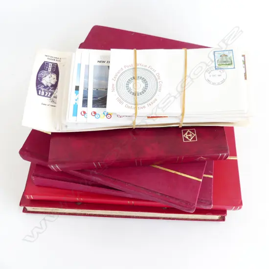 5 WORLD STAMP ALBUMS + NZ F.D.C.'s