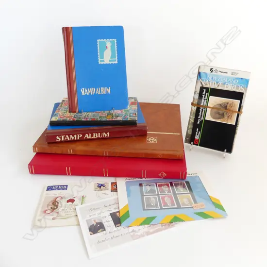 5 ALBUMS OF WORLD STAMPS + NZ MODERN PACKS ETC