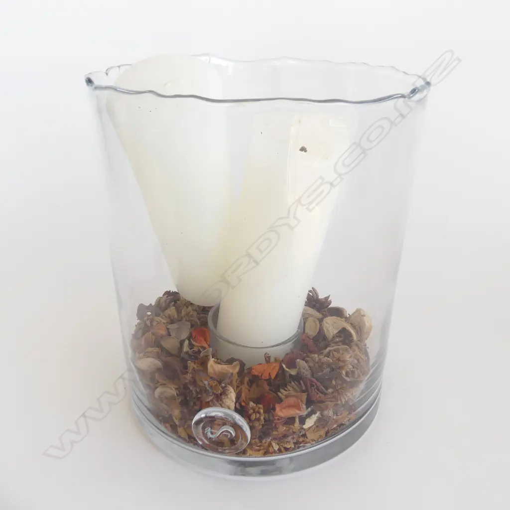 LG HURRICANE VASE w. 2 CANDLES EX CORSO DE' FIORI H.300mm / 255mm dia Image 1++