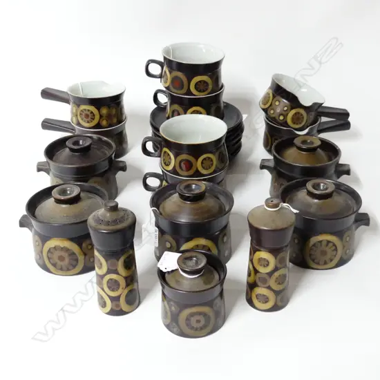 12 DENBY 'ARABESQUE' SOUP TUREENS (3 STYLES), SAUCERS, SALT & PEPPER ETC, FAULTS (22)