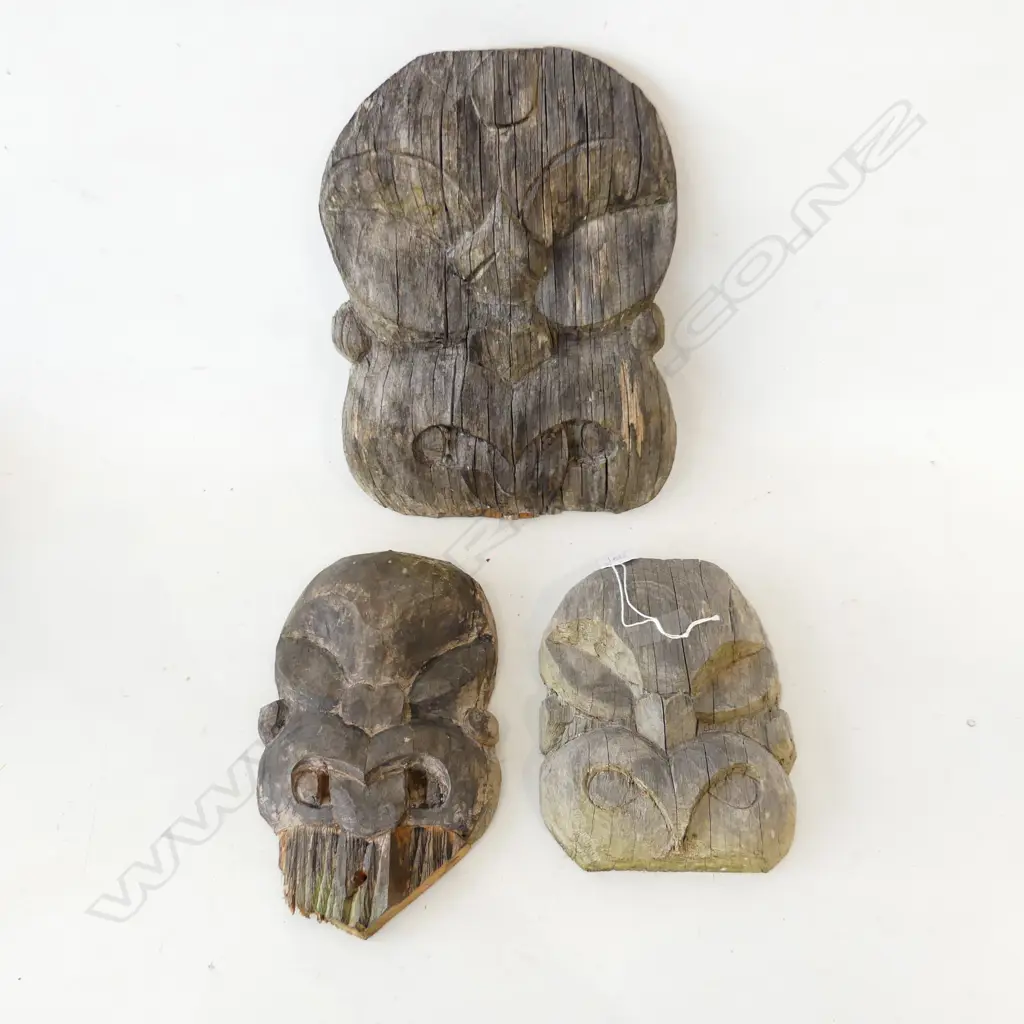 3  VINTAGE MAORI TOI WHAKAIRO CARVINGS 200MM-300MM Image 1++