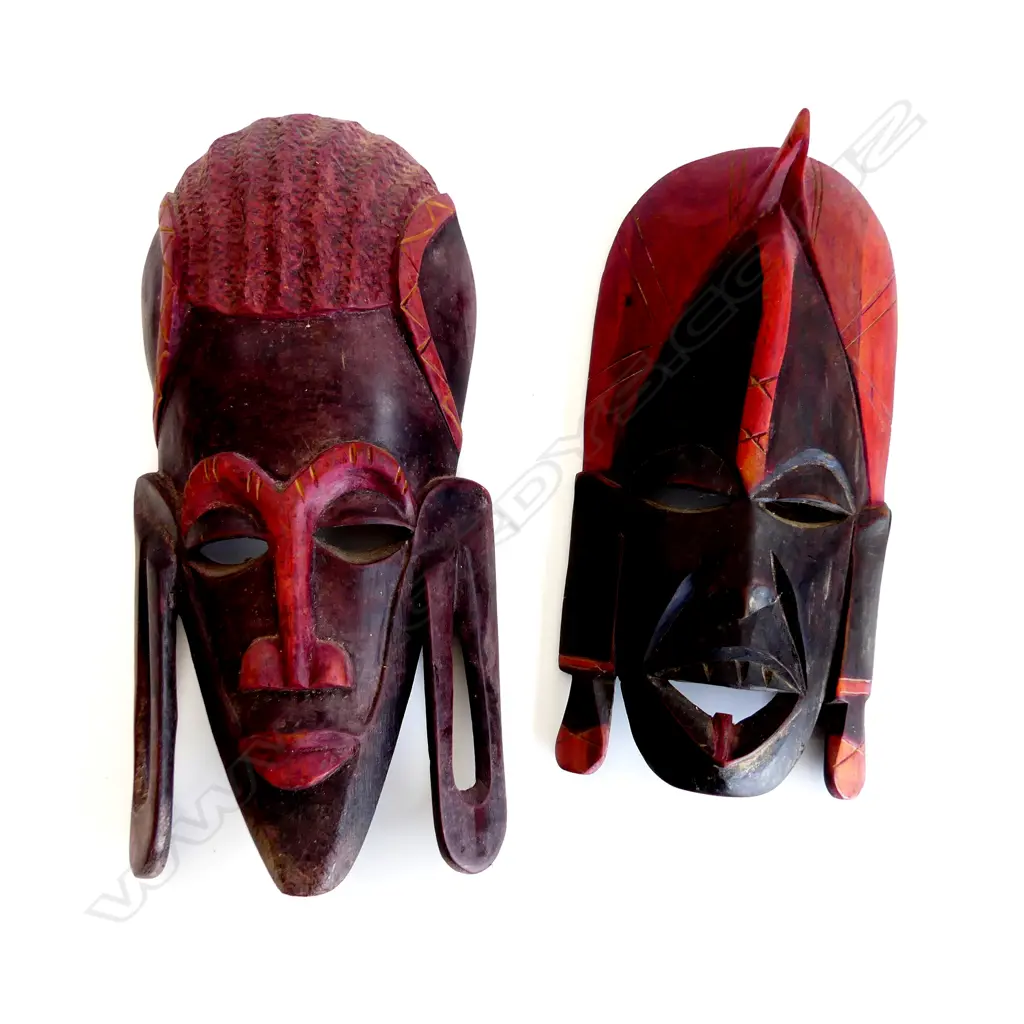 PR CARVED WOODEN AFRICAN TRIBAL MASKS H. 380, 315mm Image 1++