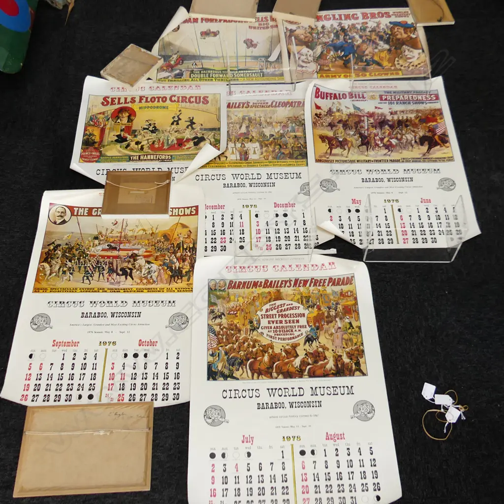 CIRCUS PRINTS; 'RINGING BROS, CIRCUS OF CLOWNS', AUTOMOBILE DOUBLE SOMERSAULT +5 CIRCUS CALENDARS INC SCHLITZ BREWING CO Image 1++